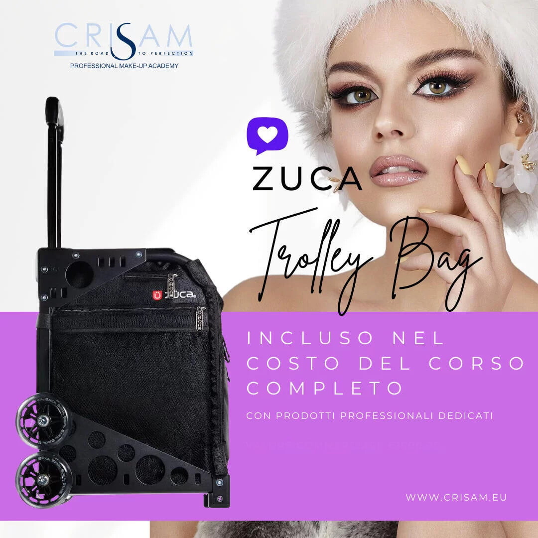 Prodotti makeup inclusi nel costo del corso di trucco completo, trolley zuca, formazione professionale italia, crisam professional make-up academy