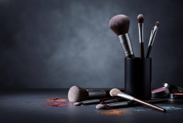 Kit completo di pennelli trucco professionali organizzati in beauty case per truccatore
