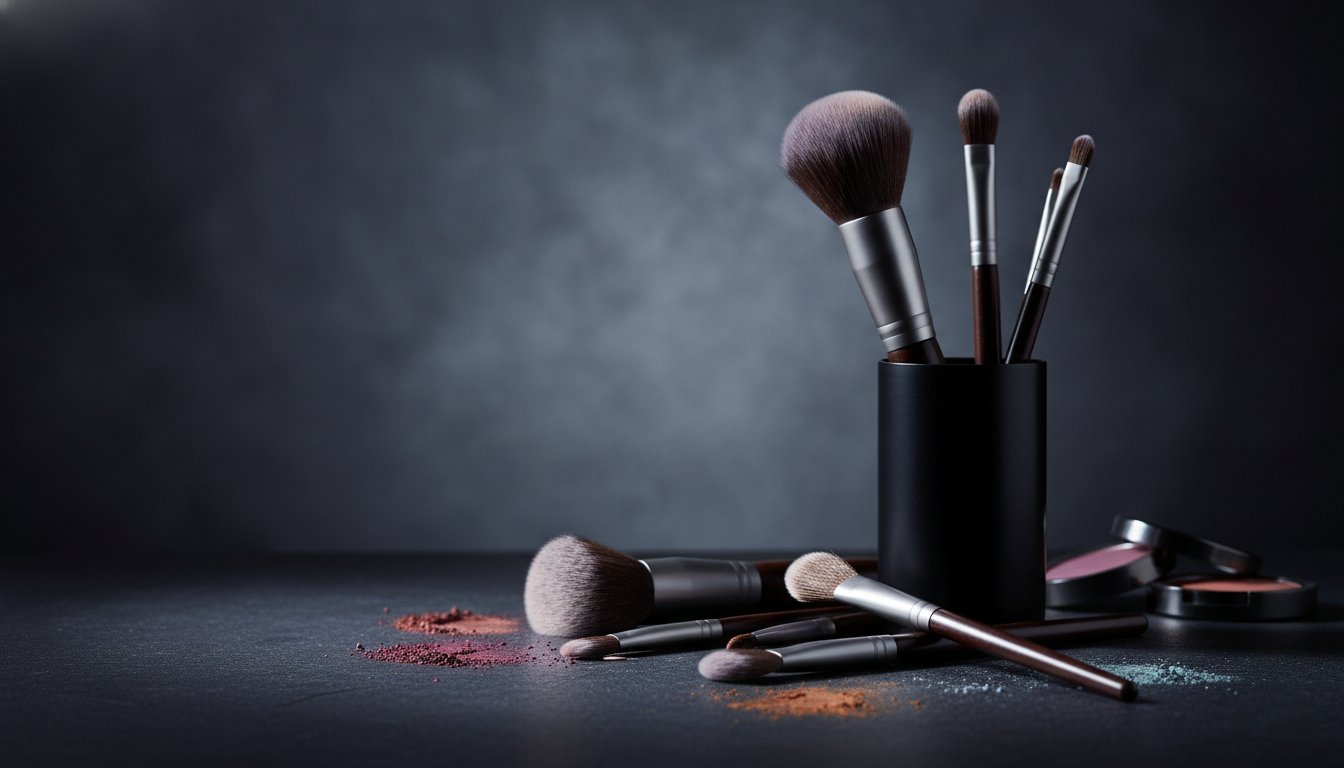 Kit completo di pennelli trucco professionali organizzati in beauty case per truccatore